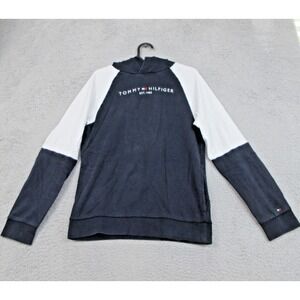 Tommy Hilfiger Hoodie Boys 164 Navy Blue White Pullover Sweatshirt Logo Est 1985